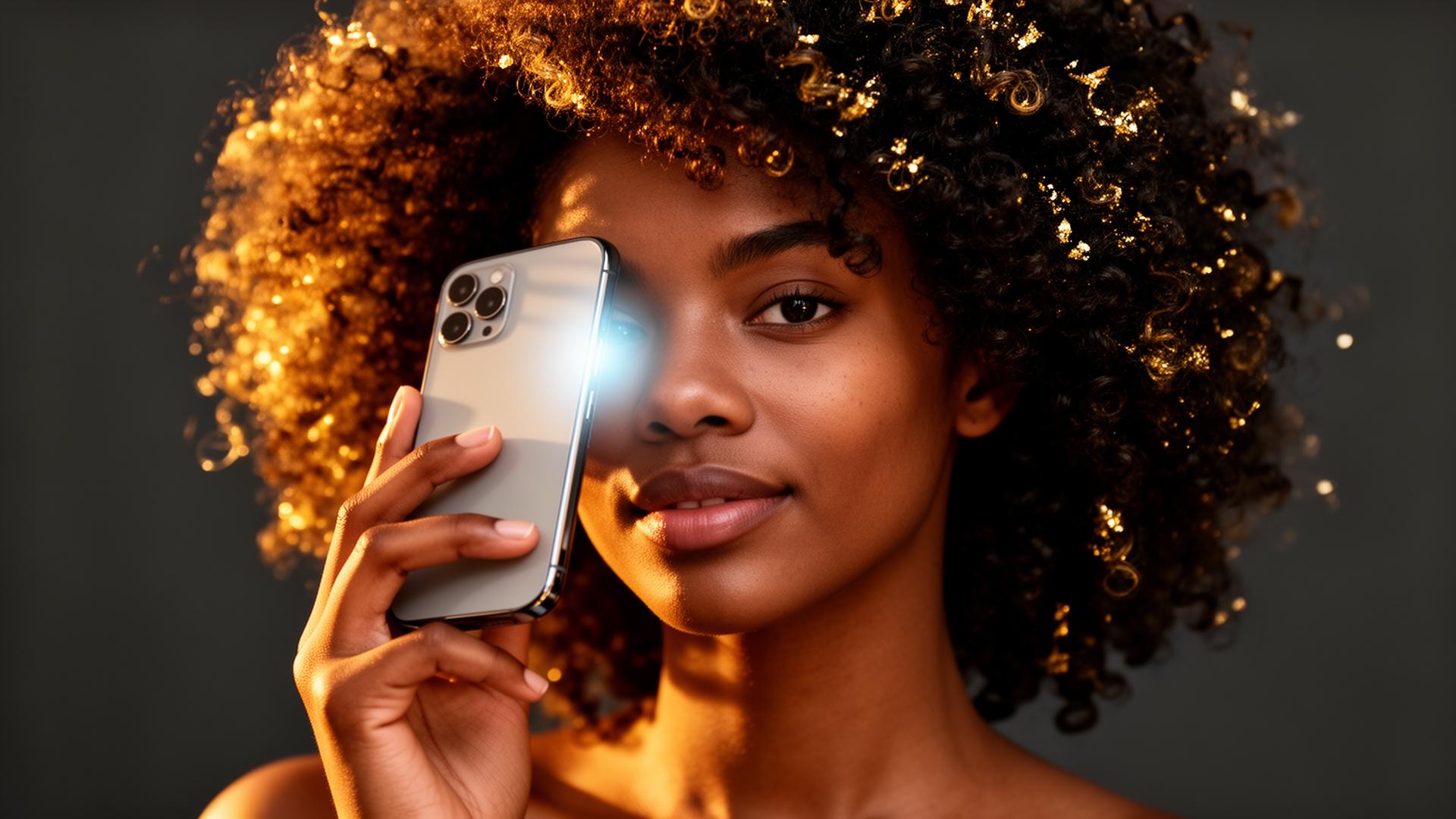 Jeune femme aux cheveux crépus utilisant l'application N-hairAI pour scanner ses cheveux