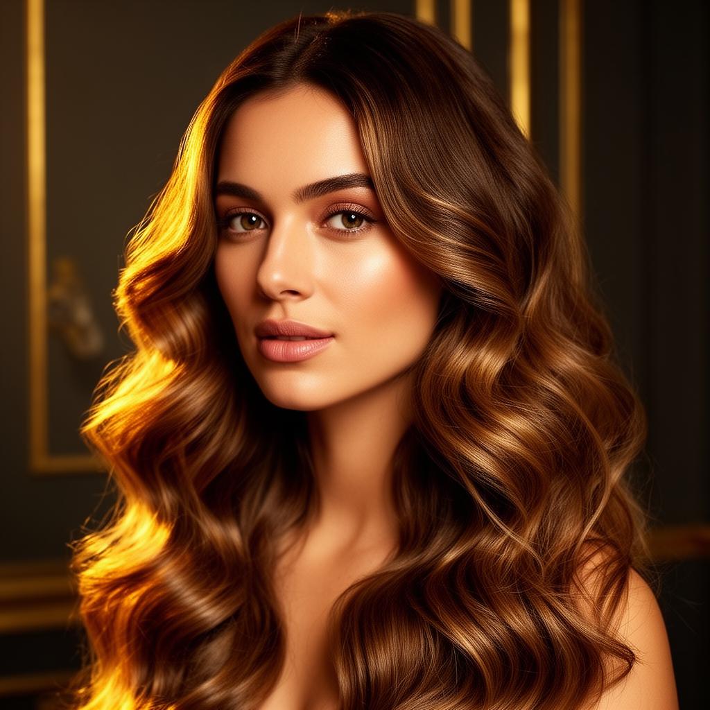 Portrait éditorial d'une femme aux cheveux ondulés brillants